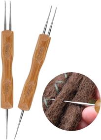 img 4 attached to Двойные крючки для дредлоков, BENBO 2 шт. Инструмент для дредлоков с бамбуковой ручкой для плетения, косичек и создания укладки (0,75 мм и 0,5 мм)