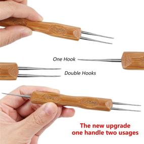 img 1 attached to Двойные крючки для дредлоков, BENBO 2 шт. Инструмент для дредлоков с бамбуковой ручкой для плетения, косичек и создания укладки (0,75 мм и 0,5 мм)