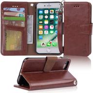 📱 arae iphone 7/8/se 2020 premium pu leather wallet case with kickstand - brown logo