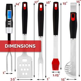 img 3 attached to 🔥 Premium BBQ Grill Tools Set: Thermometer & 4 Stainless Steel Accessories – 5-Piece Set with Tongs, Spatula, Fork, Basting Brush, and Digital Read