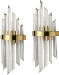 img 2 attached to ✨ Set of 2 Brass Wall Sconces with Crystal-Look Glass Shades - Contemporary Modern Wall Lights