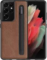 📱 imluckies leather case for samsung galaxy s21 ultra 6.8" with s pen holder - brown, slim fit & protective phone cover with s pen slot (no pen included) logo