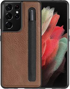 img 4 attached to 📱 imluckies Leather Case for Samsung Galaxy S21 Ultra 6.8" with S Pen Holder - Brown, Slim Fit & Protective Phone Cover with S Pen Slot (No Pen Included)