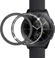 кольца для оформления браслета galaxy watch 42 мм bezel - защита из нержавеющей стали от царапин в упаковке из 2 штук с креплением для бисера на поверхности, дизайн "алмаз/ромб" в черном цвете. логотип