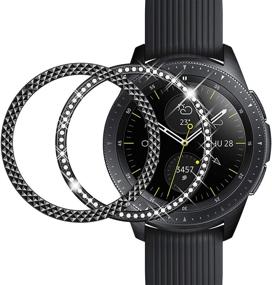 img 4 attached to Кольца для оформления браслета Galaxy Watch 42 мм Bezel - защита из нержавеющей стали от царапин в упаковке из 2 штук с креплением для бисера на поверхности, дизайн "алмаз/ромб" в черном цвете.