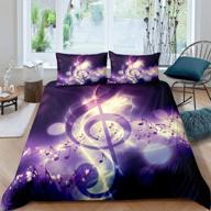 🎵 erosebridal music notes bedding set: queen size musical theme duvet cover with gold shiny pattern, comforter & quilt cover, soft microfiber material for kids & adults, purple decorative 3-piece set logo