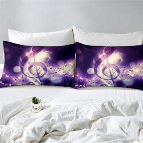 img 1 attached to 🎵 Erosebridal Music Notes Bedding Set: Queen Size Musical Theme Duvet Cover with Gold Shiny Pattern, Comforter & Quilt Cover, Soft Microfiber Material for Kids & Adults, Purple Decorative 3-Piece Set