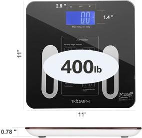 img 3 attached to Точные весы Triomph Precision Body Fat Scale: Продвинутые цифровые весы для ванных комнат с подсветкой на ЖК-дисплее для полного анализа тела, включая вес, жировую массу, воду, мышцы, ИМТ, массу костей и отслеживание калорий - с распознаванием 10 пользователей и возможностью взвешивания до 400 фунтов - поощрение контроля за потерей жира - стильный черный дизайн.