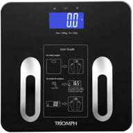 точные весы triomph precision body fat scale: продвинутые цифровые весы для ванных комнат с подсветкой на жк-дисплее для полного анализа тела, включая вес, жировую массу, воду, мышцы, имт, массу костей и отслеживание калорий - с распознаванием 10 пользователей и возможностью взвешивания до 400 фунтов - поощрение контроля за потерей жира - стильный черный дизайн. логотип