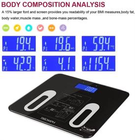 img 1 attached to Точные весы Triomph Precision Body Fat Scale: Продвинутые цифровые весы для ванных комнат с подсветкой на ЖК-дисплее для полного анализа тела, включая вес, жировую массу, воду, мышцы, ИМТ, массу костей и отслеживание калорий - с распознаванием 10 пользователей и возможностью взвешивания до 400 фунтов - поощрение контроля за потерей жира - стильный черный дизайн.