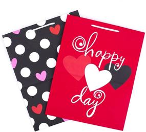 img 4 attached to 💌 Hallmark 13-inch Valentine's Day Gift Bags (Set of 2): Red Hearts & Black Dots - Perfect for Kids, Teachers, Galentine's Day Gifts