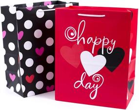 img 1 attached to 💌 Hallmark 13-inch Valentine's Day Gift Bags (Set of 2): Red Hearts & Black Dots - Perfect for Kids, Teachers, Galentine's Day Gifts