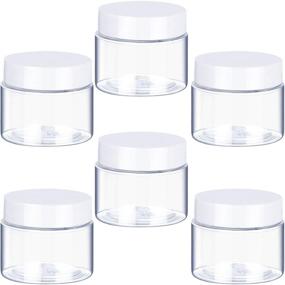 img 4 attached to 💼 Pack of 6 - 1 oz Plastic Pot Jars | Clear Leak-Proof Cosmetic Containers with White Lids for Travel Storage | Ideal for Makeup, Eye Shadow, Nails, Powder, Paint, Jewelry