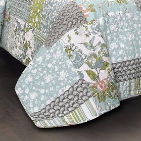 img 2 attached to 🌸 Lush Decor Blue Roesser Quilt: Patchwork Floral King Bedding Set with Reversible Print Pattern, Country Farmhouse Style - 3 Piece