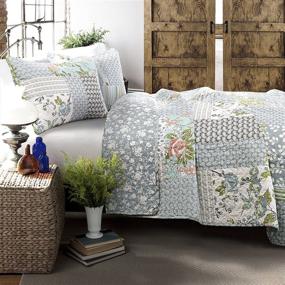 img 3 attached to 🌸 Lush Decor Blue Roesser Quilt: Patchwork Floral King Bedding Set with Reversible Print Pattern, Country Farmhouse Style - 3 Piece