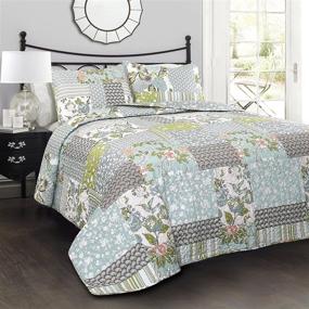 img 4 attached to 🌸 Lush Decor Blue Roesser Quilt: Patchwork Floral King Bedding Set with Reversible Print Pattern, Country Farmhouse Style - 3 Piece