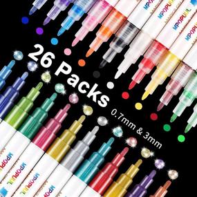 img 4 attached to 26-Pack Acrylic Paint Pens Markers Set with 12 Metallic Glitter Colors - Ideal for Rock Painting, Ceramic, Glass, Wood, Canvas, DIY Craft & More! Fine Tip + Medium Tip, Water Based & Quick Dry