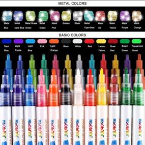 img 3 attached to 26-Pack Acrylic Paint Pens Markers Set with 12 Metallic Glitter Colors - Ideal for Rock Painting, Ceramic, Glass, Wood, Canvas, DIY Craft & More! Fine Tip + Medium Tip, Water Based & Quick Dry