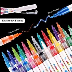 img 2 attached to 26-Pack Acrylic Paint Pens Markers Set with 12 Metallic Glitter Colors - Ideal for Rock Painting, Ceramic, Glass, Wood, Canvas, DIY Craft & More! Fine Tip + Medium Tip, Water Based & Quick Dry