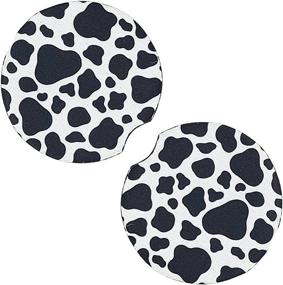 img 4 attached to 🐄 Absorbent Car Coasters: Stylish Cup Holder Accessories for Men & Women - Pack of 2 (Cow Print)