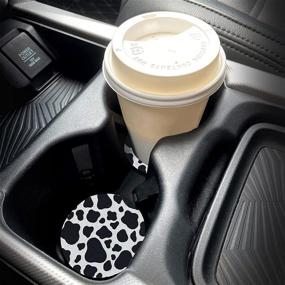 img 3 attached to 🐄 Absorbent Car Coasters: Stylish Cup Holder Accessories for Men & Women - Pack of 2 (Cow Print)