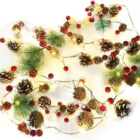 img 4 attached to 7FT Battery Operated Christmas Pinecone Lights: Festive Red Berry & Pine Cone Garland for Indoor/Outdoor Decorations, Thanksgiving & Christmas Party