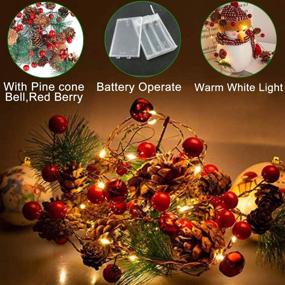 img 2 attached to 7FT Battery Operated Christmas Pinecone Lights: Festive Red Berry & Pine Cone Garland for Indoor/Outdoor Decorations, Thanksgiving & Christmas Party