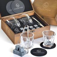 premium whiskey stones gift set - 8 granite chilling rocks and 2 crystal bourbon 🥃 glasses in wooden box - perfect whiskey birthday gift for him, men, dad, husband, boyfriend, boss logo