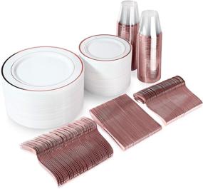 img 4 attached to Rose Gold Dinnerware Set with 600 Pieces