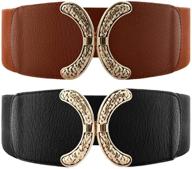 👗 vochic wide belt elastic stretch interlock buckle thick waist band for women's dresses logo