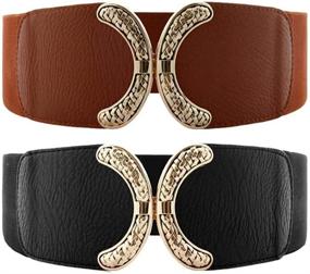img 4 attached to 👗 VOCHIC Wide Belt Elastic Stretch Interlock Buckle Thick Waist Band for Women's Dresses