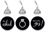 andaz press chocolate drop labels stickers, wedding he asked she said yes! - 216-pack black labels for bridal shower, engagement, and kisses party favors decor logo