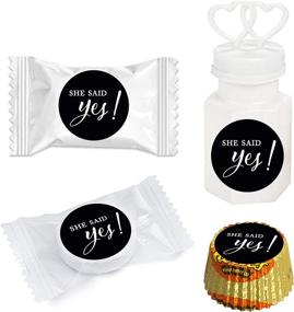 img 1 attached to Andaz Press Chocolate Drop Labels Stickers, Wedding He Asked She Said Yes! - 216-Pack Black Labels for Bridal Shower, Engagement, and Kisses Party Favors Decor