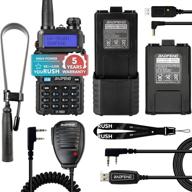 расширенный комплект двухсторонних радио baofeng uv-5rush 8w с увеличенными аккумуляторами bl-5 емкостью 3800mah и 2800mah, складной тактической антенной 18.7”, динамиком-микрофоном, usb-зарядным устройством и кабелем для программирования логотип