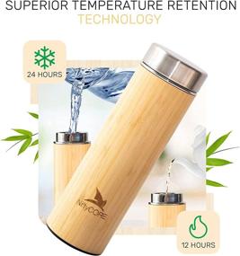 img 3 attached to Bamboo Tumbler with Tea Infuser Bottle Loose Leaf Strainer: Advanced Double Insulated Stainless Steel Travel Thermos for Tea Lovers & Coffee Enthusiasts | Leak-Proof 17 oz Hot Coffee Mug & Fruit Water Bottle +