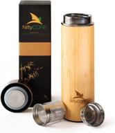 bamboo tumbler with tea infuser bottle loose leaf strainer: advanced double insulated stainless steel travel thermos for tea lovers & coffee enthusiasts | leak-proof 17 oz hot coffee mug & fruit water bottle + logo