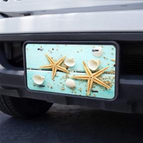 img 1 attached to 🌊 WONDERTIFY Starfish Shell Blue Wood on Beach Scenery License Plate - Decorative Car Front Tag, Aluminum Novelty Plate for Men/Women/Boy/Girls Car - 6 X 12 Inch