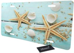 img 2 attached to 🌊 WONDERTIFY Starfish Shell Blue Wood on Beach Scenery License Plate - Decorative Car Front Tag, Aluminum Novelty Plate for Men/Women/Boy/Girls Car - 6 X 12 Inch