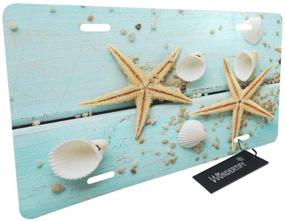 img 3 attached to 🌊 WONDERTIFY Starfish Shell Blue Wood on Beach Scenery License Plate - Decorative Car Front Tag, Aluminum Novelty Plate for Men/Women/Boy/Girls Car - 6 X 12 Inch