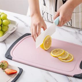 img 1 attached to 🔪 Dimzos Non-slip Edging Multifunctional Three-piece Kitchen Cutting Board - BPA-free & Non-porous Plastic with Juice Tank, Anti-slip Mat, Handle, Safe & Durable