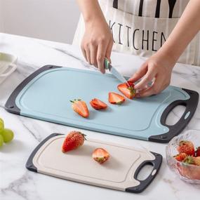 img 3 attached to 🔪 Dimzos Non-slip Edging Multifunctional Three-piece Kitchen Cutting Board - BPA-free & Non-porous Plastic with Juice Tank, Anti-slip Mat, Handle, Safe & Durable