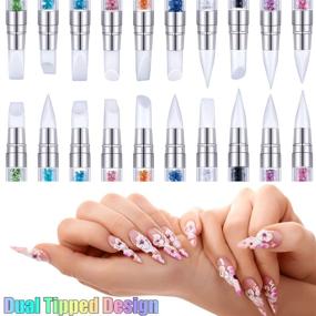 img 2 attached to 💅 10-Piece Nail Art Acrylic Pen Set: Dual Tipped Silicone Rhinestone Nail Polish Carving Pen with Acrylic Handle - Manicure DIY Brush Dotting Tools for Home Salon