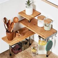 hynawin 3 tier corner shelf: bamboo & metal storage spice rack-desk bookshelf display shelves with space saving design and hooks - ideal for kitchen, bedroom, and office organization - creative home décor logo