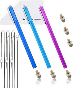 img 4 attached to 🖊️ The Friendly Swede Extra Long Fiber Tip Stylus Pens - 3 Premium XXL Micro-Knit Capacitive Stylus + Elastic Tether Lanyards & Spare Tips (Purple + Dark Blue + Light Blue)