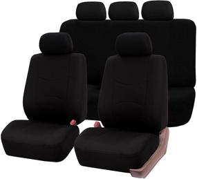 img 4 attached to Black Rear Split Flat Cloth Seat Cover: Multifunctional Airbag Compatible Full Set by FH Group