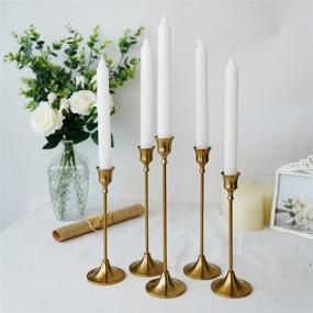 img 4 attached to Vintage Brass Gold Taper Candle Holders - Elegant Decorative Candlestick Set for Christmas, Parties & Holidays
