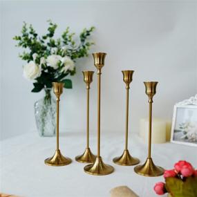 img 3 attached to Vintage Brass Gold Taper Candle Holders - Elegant Decorative Candlestick Set for Christmas, Parties & Holidays