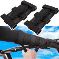 🎒 premium paracord roll bar grab handles grip handle for jeep wrangler yj tj jk jku jl jlu sports sahara freedom rubicon unlimited x gladiator jt 1955-2022 utv atv (black 2pcs) logo