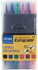 img 2 attached to ProFolio by Itoya Double Header Calligraphy Marker Set - 1.5mm & 3mm Chisel Tips, Assorted Colors (6-Pack)