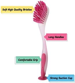 img 2 attached to 🧽 Spogears Dish Brush with Suction Cup: 6 Kitchen Scrub Brushes Set, Long Handle, Soft Bristles